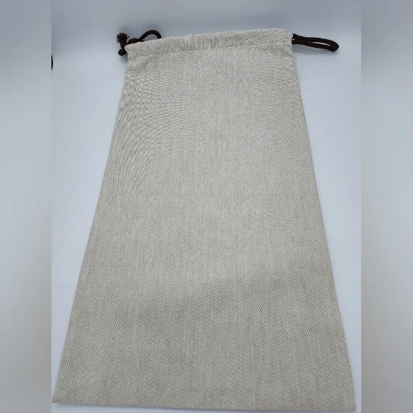 Authentic HERMÈS Beige Herringbone Shoe Dust Bag 16x12" Logo Drawstring LIKE NEW - Picture 3 of 4